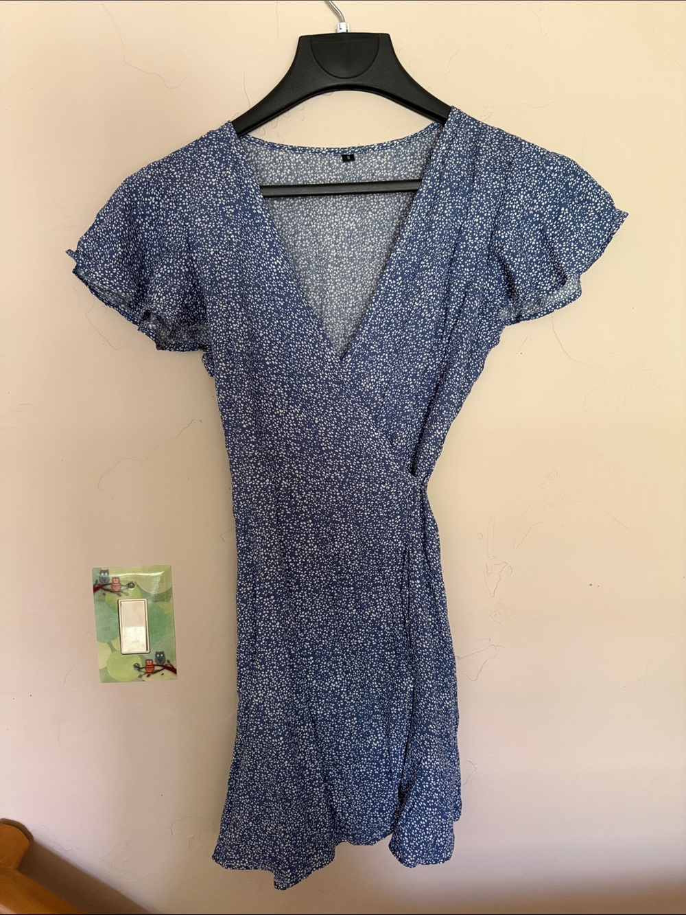 Blue Floral Wrap Dress - Women's Short Sleeve